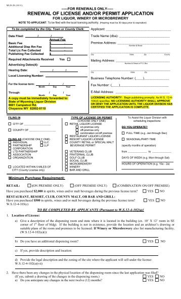 RENEWAL OF LICENSE AND/OR PERMIT APPLICATION - E Liquor ...