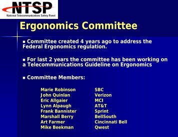 Ergonomics Committee - National Telecommunications Safety Panel