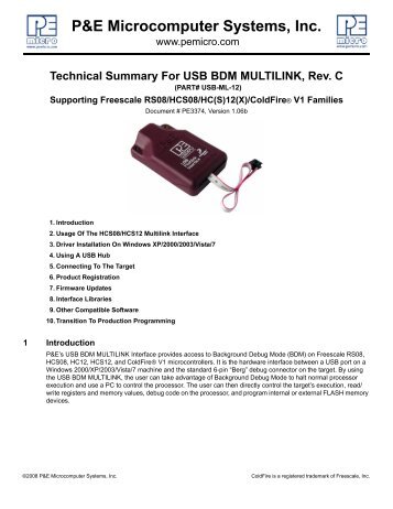 Technical Summary For USB BDM MULTILINK, Rev. C - Freescale