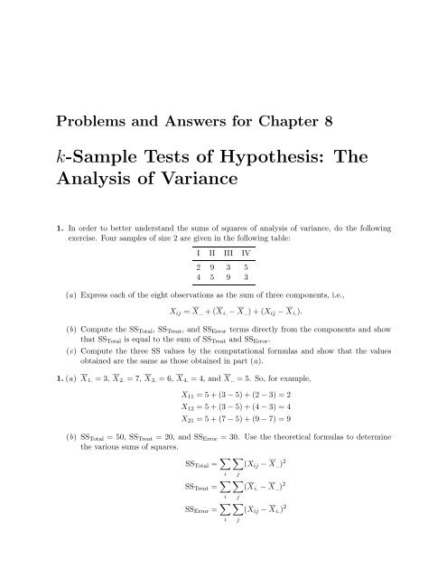 K Sample Tests Of Hypothesis The Analysis Of Variance