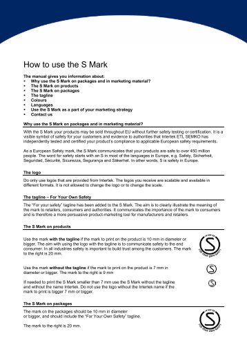 How to use the S Mark - Taiwan - Intertek