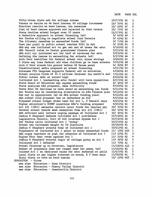 ARKANSAS GAZETTE INDEX 1961 - 1962 - Library - Arkansas Tech ...