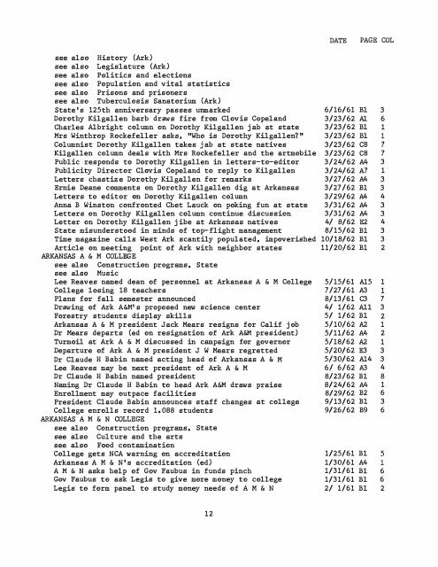 ARKANSAS GAZETTE INDEX 1961 - 1962 - Library - Arkansas Tech ...