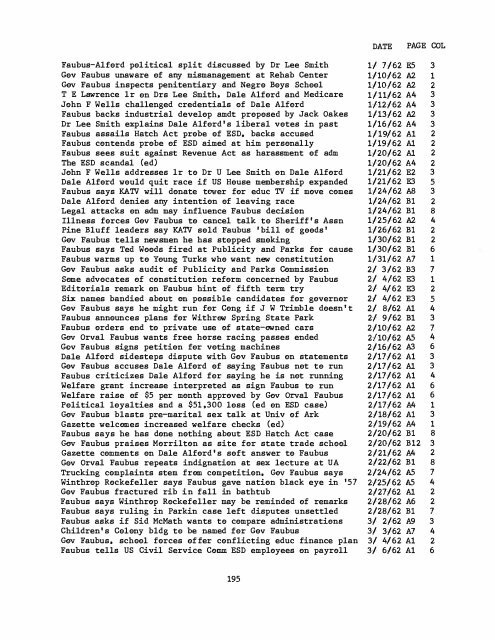 ARKANSAS GAZETTE INDEX 1961 - 1962 - Library - Arkansas Tech ...