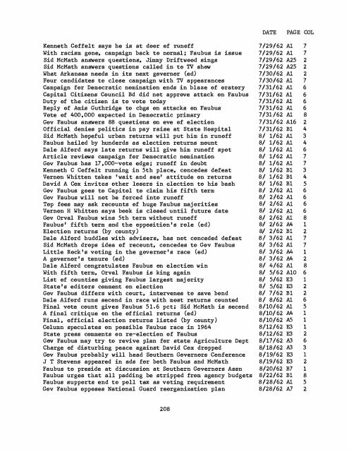 ARKANSAS GAZETTE INDEX 1961 - 1962 - Library - Arkansas Tech ...