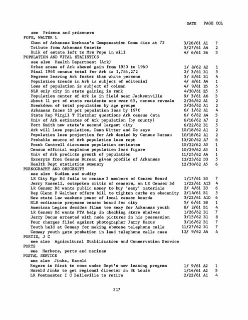 ARKANSAS GAZETTE INDEX 1961 - 1962 - Library - Arkansas Tech ...