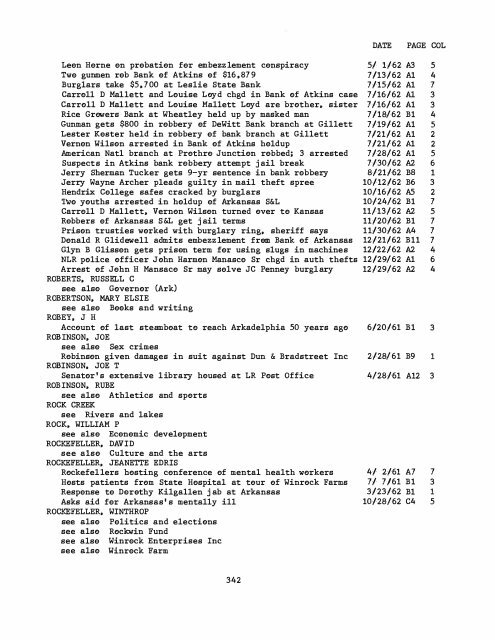 ARKANSAS GAZETTE INDEX 1961 - 1962 - Library - Arkansas Tech ...