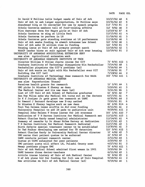 ARKANSAS GAZETTE INDEX 1961 - 1962 - Library - Arkansas Tech ...