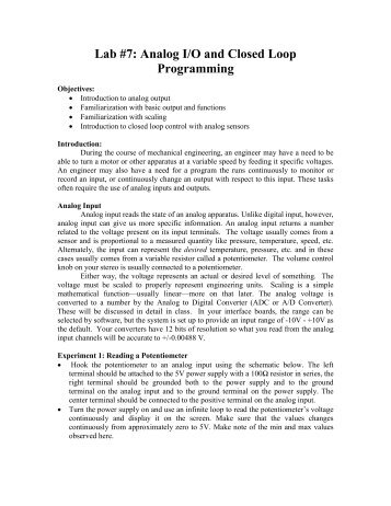 Lab #7: Analog I/O and Closed Loop Programming - WVU ...