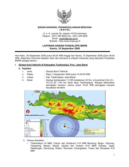 1 LAPORAN HARIAN PUSDALOPS BNPB Kamis, 10 September 2009