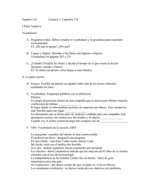 Actividades de repaso para el examen 1