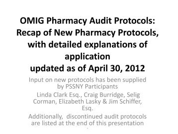 OMIG Pharmacy Audit Protocols - New York City Pharmacists ...