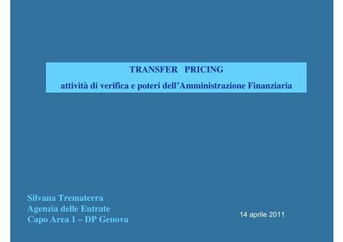 Transfer pricing e attivitÃ  di verifica - Liguria - Agenzia delle Entrate