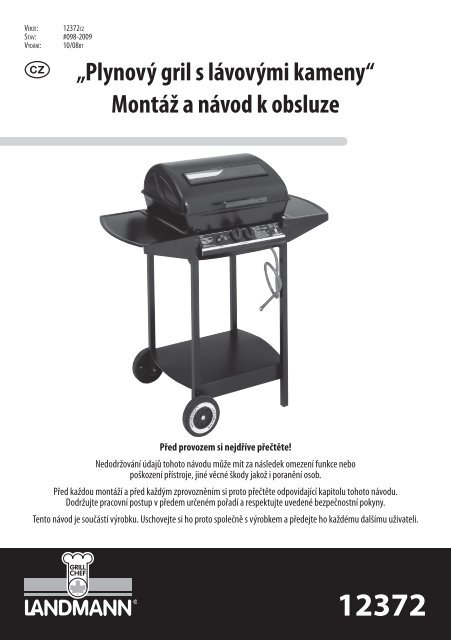 Plynový gril s lávovými kameny“ Montáž a návod k obsluze j