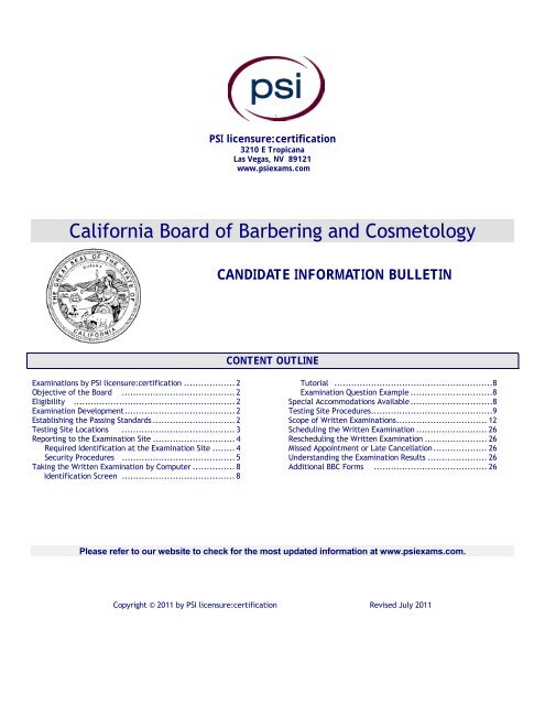 California Board of Barbering and Cosmetology - PSI