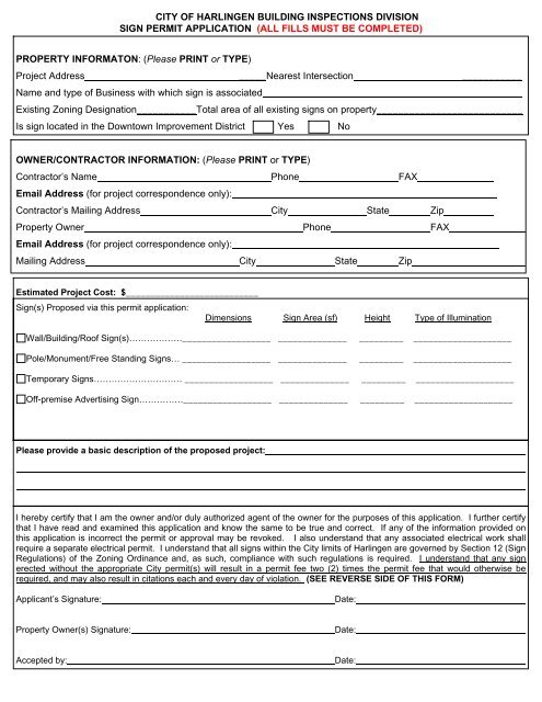 Building Inspection Sign CITY OF HARLINGEN BUILDING INSPECTIONS DIVISION SIGN ...