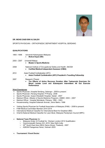 DR. MOHD ZAIDI BIN HJ.SALEH SPORTS PHYSICIAN - Malaysian ...