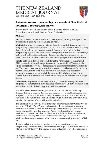 Extemporaneous compounding in a sample of New Zealand hospitals