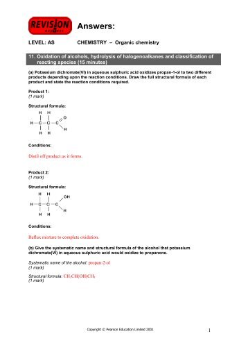 Oxidation of alcohols, hydrolysis of halogenoalkanes and ... - Pearson