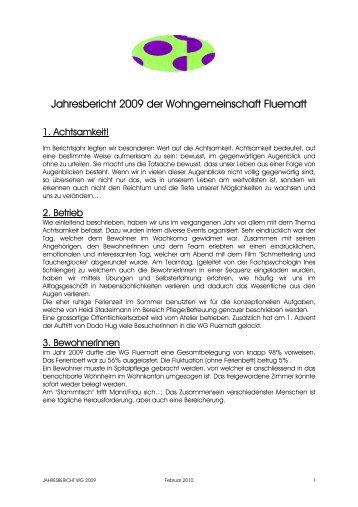 Jahresbericht 2009 der Wohngemeinschaft Fluematt - WG Fluematt