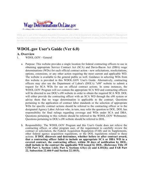 WDOL.gov User's Guide (Ver 6.0) - Wage Determinations Online