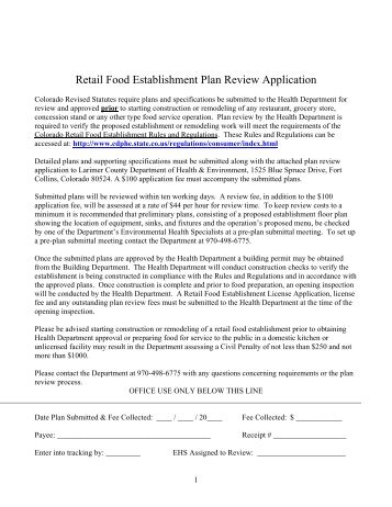 Retail Food Establishment Plan Review Application - Larimer County