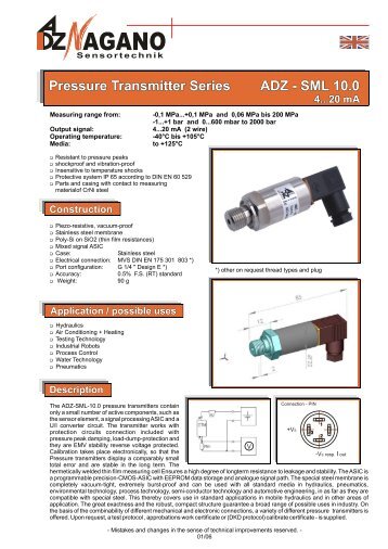 SML 10.0 Pressure Transmitter Series ADZ - SML 10.0 - Stork ...