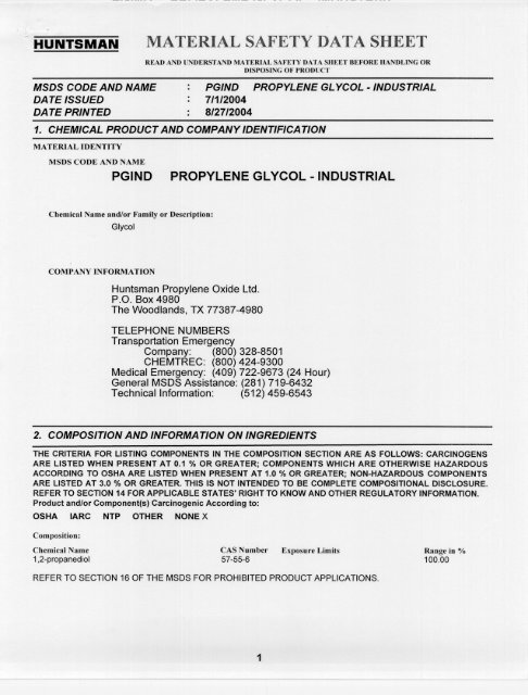 Propylene Glycol Industrial Grade MSDS - Third Coast Chemicals