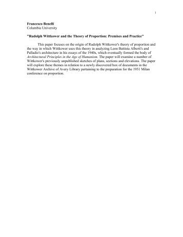 Francesco Benelli Columbia University "Rudolph Wittkower and the ...