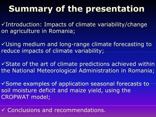 Application of Climate Predictions and Simulation Models for the ...