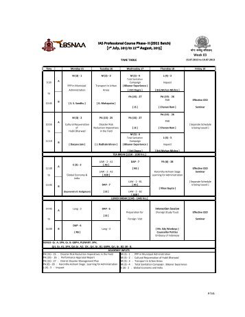 time table week - lbsnaa