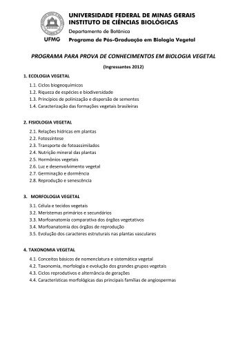 programa para prova de conhecimentos em biologia vegetal - ICB