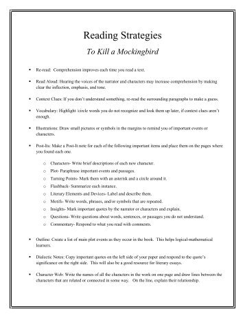 To Kill a Mockingbird Reading Strategies