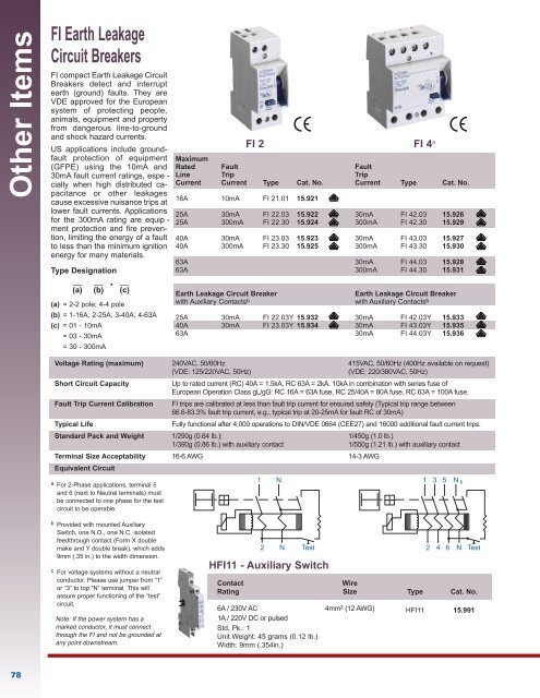 FI Circuit Breaker Data Sheet - Marshall Wolf Automation