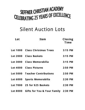 Silent Auction Lots - Seffner Christian Academy