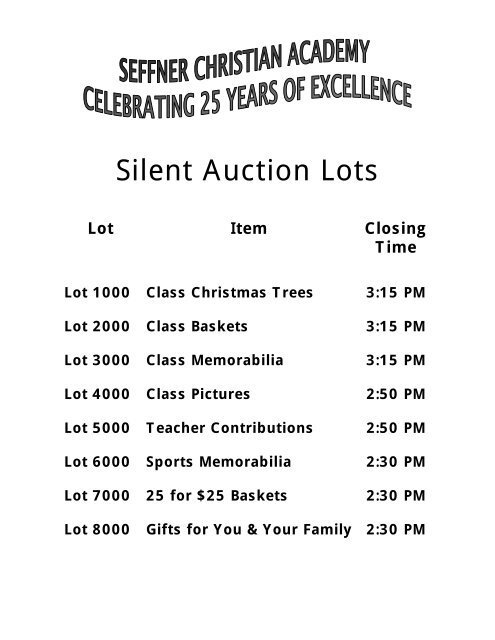 Silent Auction Lots - Seffner Christian Academy