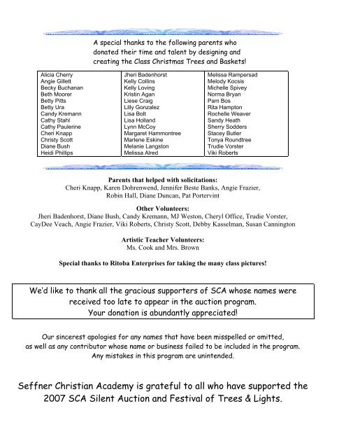 Silent Auction Lots - Seffner Christian Academy