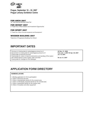 IMPORTANT DATES APPLICATION FORM DIRECTORY - For Arch