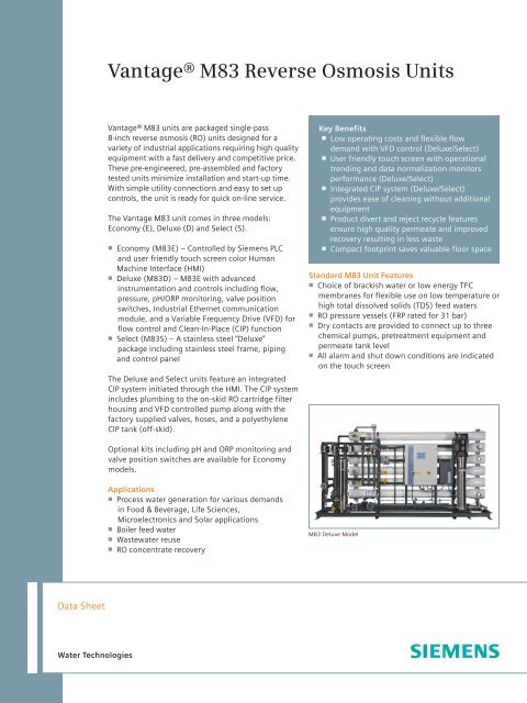 Vantage M Reverse Osmosis Units Siemens