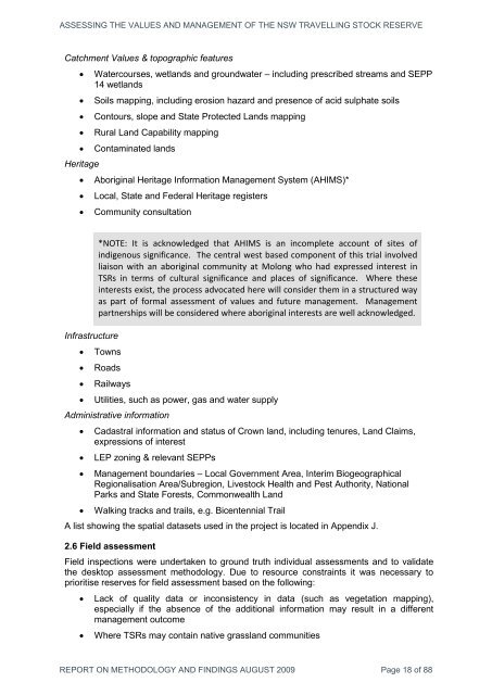 Assessing e Values and Management of the NSW Travelling ... - Land