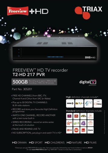 FREEVIEWÃ¢Â„Â¢ HD TV recorder T2-HD 217 PVR - Triax