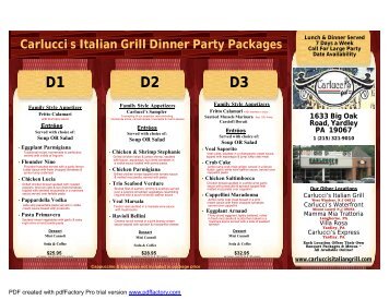 Yardley - Lunch & Dinner Party Menu - Carlucci's Italian Grill