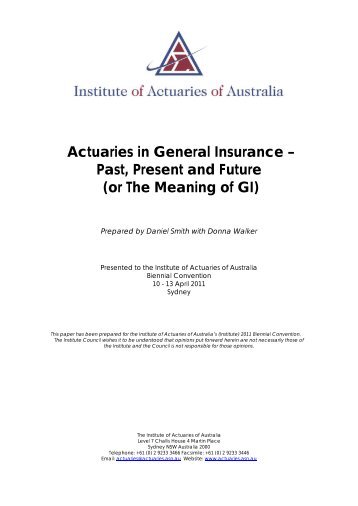 Actuaries in General Insurance â Past, Present and Future