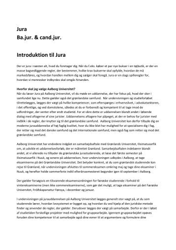 Jura Ba.jur. & cand.jur. Introduktion til Jura - Ilisimatusarfik