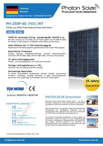 25 Jahre Garantie - Photon-Solar.de