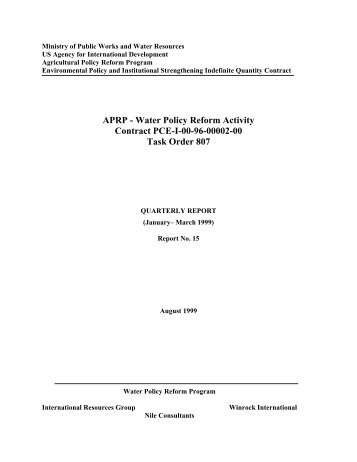 APRP - Water Policy Reform Activity Contract PCE ... - project overview