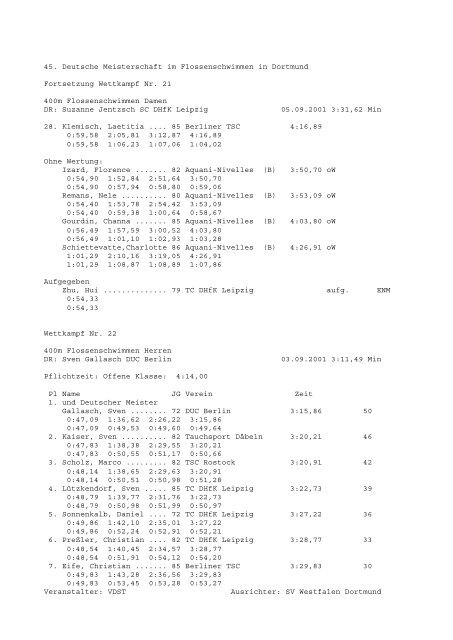 Protokollende - Finswimming im SC DHfK Leipzig eV