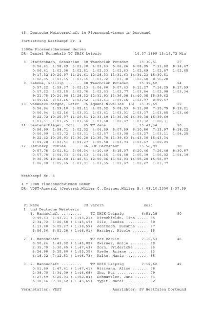 Protokollende - Finswimming im SC DHfK Leipzig eV