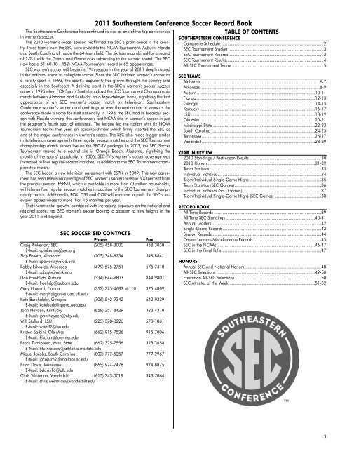 2011 SEC Soccer Record Book_Layout 1 - Southeastern Conference