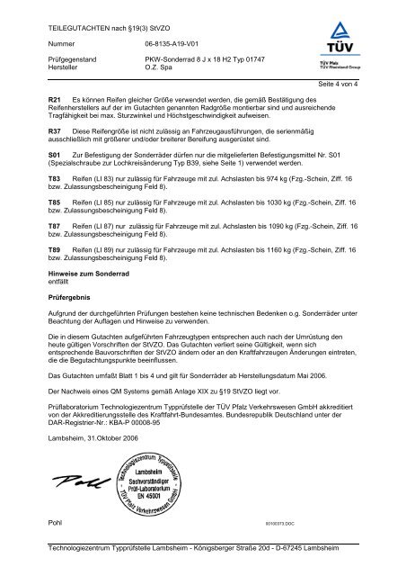 TEILEGUTACHTEN nach Â§19(3) StVZO Nummer 06-8135-A19-V01 ...